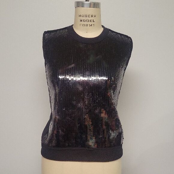 Faith Connexion Black Sequin Sleeveless Top/Vest, Size S - Picture 1 of 3